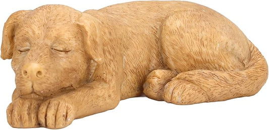Hapivida Dog Garden Statue, 5.5in Mini Puppy Garden Memorial Stone Sleeping Dog Statue Decor Outdoor Resin Realistics Sculptures Gift Yellow