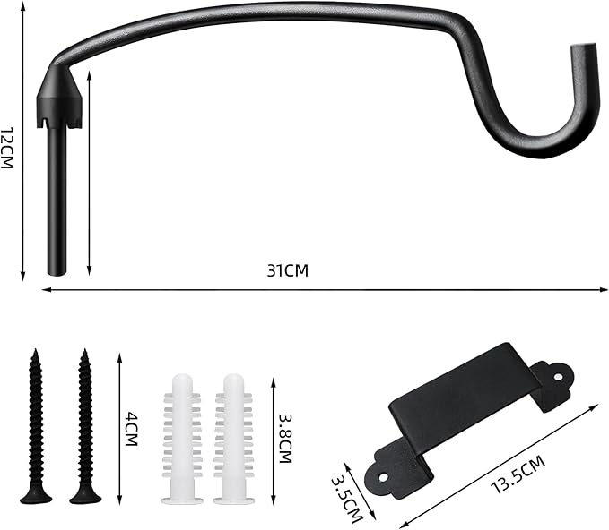 Outdoor Plant Hanging Bracket Wall Mount Plant Hanger Decorative Curved Hooks with Ajustable Angles for Bird Feeder, Wind Chimes Metal Black 12.2 Inches 8P