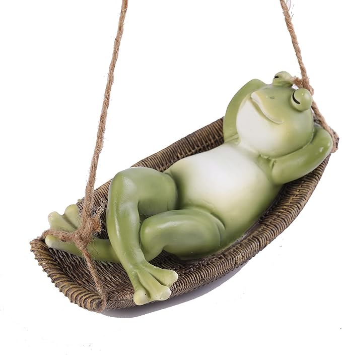 Frog Statues for Garden Outdoors Hanging Sleeping Frog Sculptures Swing Home Décor