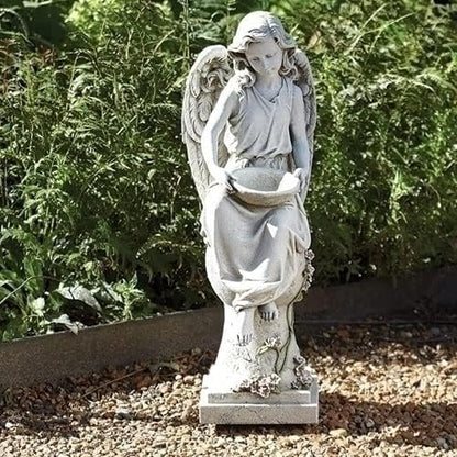 Joseph's Studio by Roman, 21" Solar Angel with Small Bird Feeder Garden Statue, Religious Outdoor Decor
