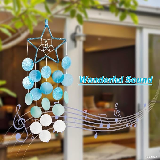 Hanging Wind Chimes for Outside Decoration,Balcony Garden Decor of Star Shaped Capiz Shell Wind Chime,Coastal Style Decor for Indoor/Outdoors,Great Gift for Women (Pink)