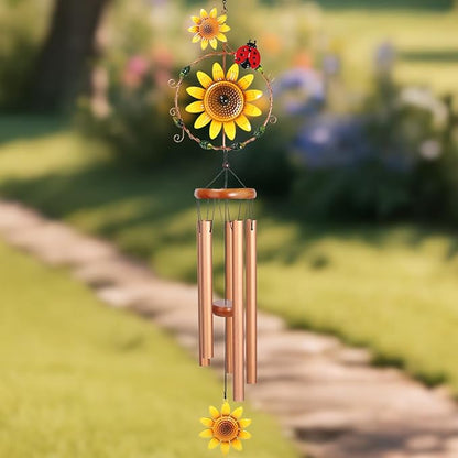 Sunflower Wind Chimes for Outside Metal Aluminum 46" Inches Wind Chime with Sunflower Outdoor Decor Large Unique Wind Chimes for Festivals/Birthday for Mom Dad Grandma Home Garden Patio Decor