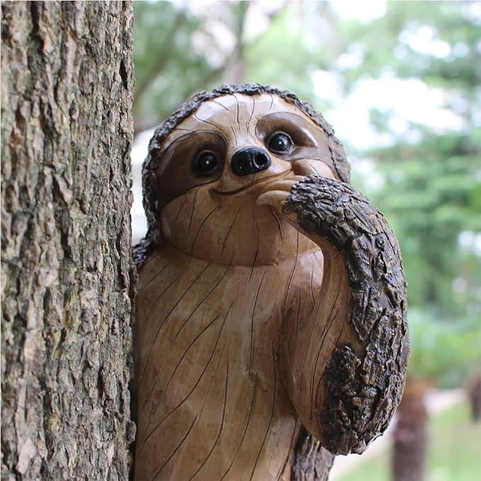 Sloth Tree Hugger, Spring Outdoor Decorations, Resin Garden Sculpture Ornament, Tree Peeker Statue, Easter Garden decor Sloth Gift for Housewarming, Handmade with Details, Durable & Waterproof