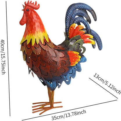 Iron Rooster Garden Statue Chicken Sculpture Decoration Animal Figure for Christmas Plants Potted Outdoor