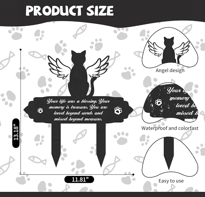 Grave Markers for Cemetery for Cat, Weatherproof Metal Pet Memorial Stake, Garden Cemetery Decoration, Waterproof Pets Grave Marker Memorial Plaques for Outdoors Yard Patio