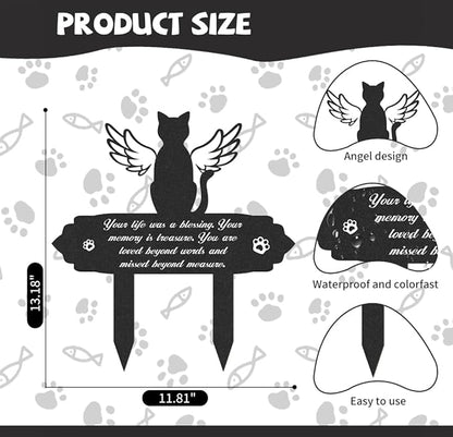Grave Markers for Cemetery for Cat, Weatherproof Metal Pet Memorial Stake, Garden Cemetery Decoration, Waterproof Pets Grave Marker Memorial Plaques for Outdoors Yard Patio