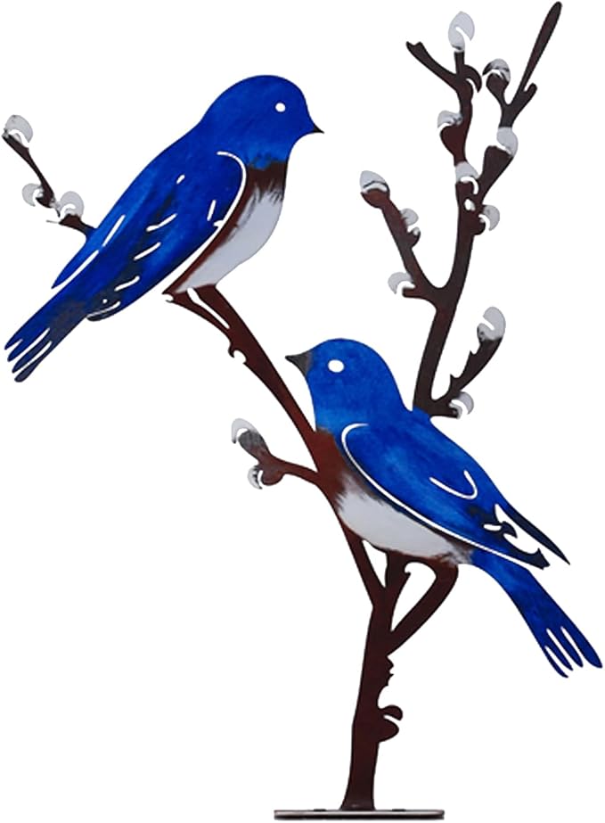 Wrought Iron Bird Decoration Metal Iron Art Animal Bird Hanging Ornaments Cute Bird Art Iron Sculpture Creative Outdoor Silhouettes Garden Crafts for Garden (Blue)