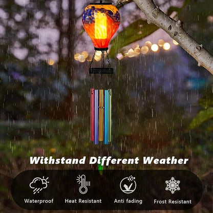 Starsoul Solar Wind Chimes for Outside, Colorful Hot Air Balloon Wind Chime with Flickering Flame, Outdoor Glass Windchimes Garden Decor, Gift for Mother's Day