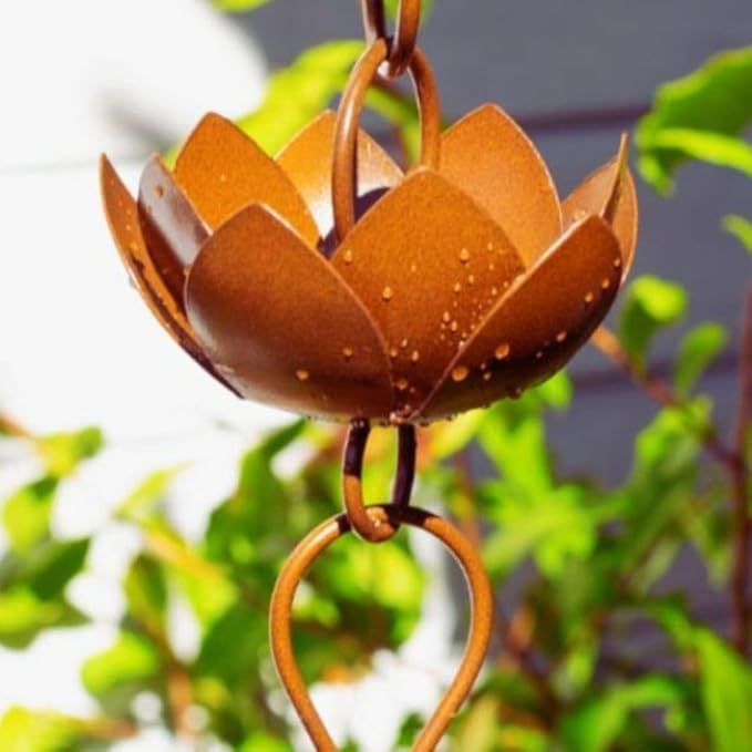Gold & Garden Lotus Rain Chain, Copper Bronze Color, 5ft Long