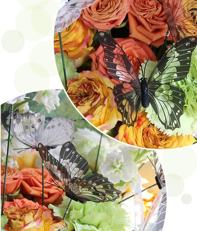 3D Butterfly Garden Stake Decor,10" PVC Butterfly Garden Decor for Outside,Shaking Head Artificial Butterflies for Cake Bouquet Wall Lawn Pathway Plant Pot Flower Bed Yard Decor (50, Black&White Mix)