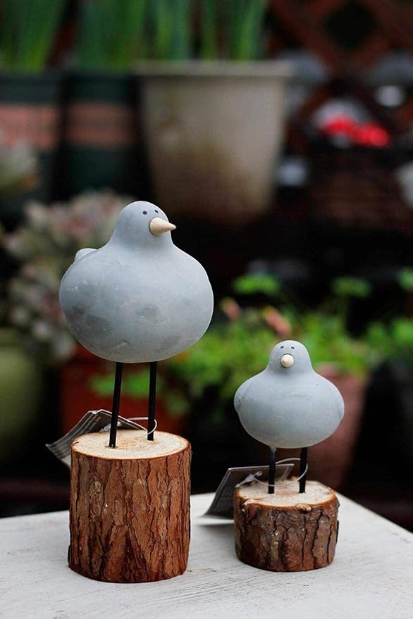 Sculpture Tabletop Statue Garden Sculpture Outdoor Garden Animal Statue 2 Pieces Resin Gray Chubby Bird Figurine Garden Decoration Accessories Handicraft Ornaments