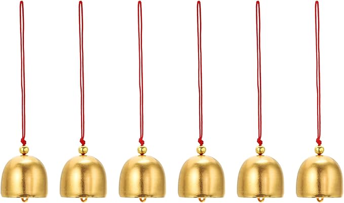 PATIKIL 6 Pcs Wind Chime, Hanging Bells Temple Bells Retro Outdoor Hanging Metal Chinese Wind Chime Round for Outside Garden Camping, Gold Red