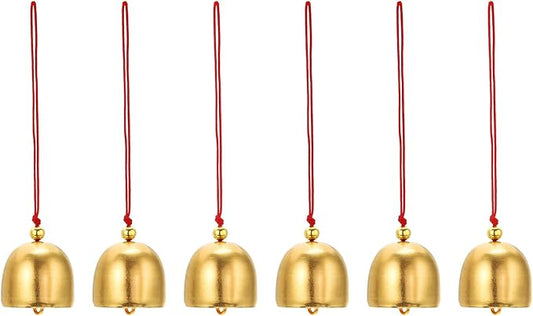 PATIKIL 6 Pcs Wind Chime, Hanging Bells Temple Bells Retro Outdoor Hanging Metal Chinese Wind Chime Round for Outside Garden Camping, Gold Red