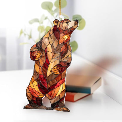 Stained Glass Acrylic Bear Ornament 2025 – Handcrafted Wildlife Christmas Tree Decoration, Rustic Lodge Cabin Décor, Window Hanging Suncatcher Gift for Nature & Animal Lovers (Sun-02)