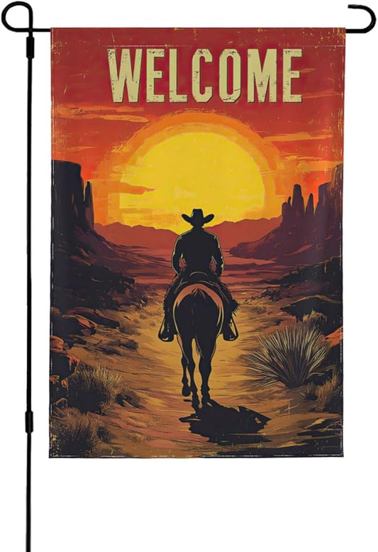 Western Cowboy Welcome Garden Flags 12×18 Inch Double Sided Decorative Yard Banner Seasonal Flag for Outdoor Outside Decor