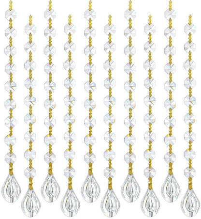 10pcs Crystal Garland Strands Crystal Lamp Beads Glass Loquat Prism Hanging Chandelier Beads Replacements Strings Christmas Wedding Decoration for Home Gold Pinning