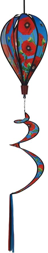 In The Breeze 0984 Red Poppies Hot Air Balloon Spinner-Outdoor Hanging Decoration
