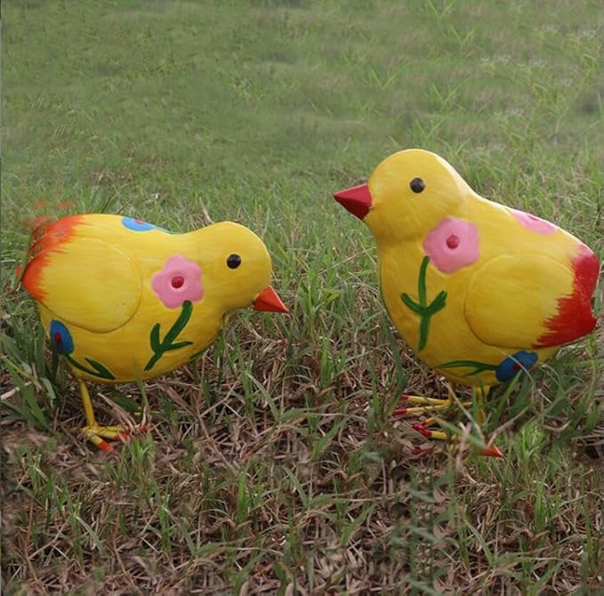 Chicken Statue Metal Hen and Chick Animal Sculpture Garden Decoration Metal Yard Art for Patio Lawn Backyard Outdoor Decoration A Set of 3
