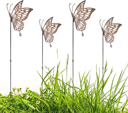 Butterfly Garden Stakes Decor Metal Yard Art Butterfly for Women Mom Ornaments Large Outdoor Decorative Patio Lawn Decor Memorial 4 Pack 24.8Inch