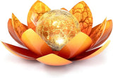 Huaxu Solar Lights Outdoor Garden Decoration Crackle Globe Glass Waterproof LED Metal Orange Lotus Flowers Gift for Mom,Women,Patio,Lawn,Walkway,Tabletop,Ground