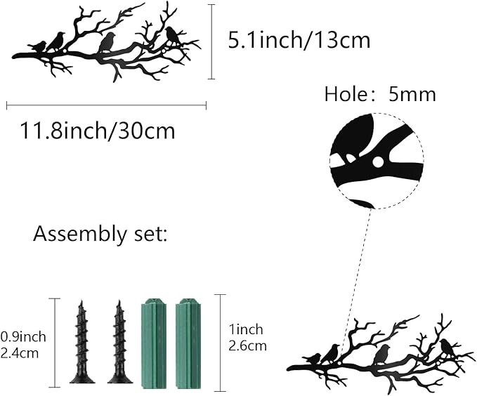 CREATCABIN Birds on Branch Metal Wall Decor Metal Branch Wall Art Decor Black Leaves with Birds Laser Cut Hanging Ornament Decoration Sculpture Minimalist Gift for Bedroom Home 11.8x5Inch