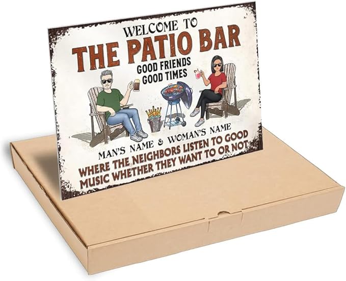 Custom Patio Backyard Metal Signs Where Neighbor Listen to Good Music Welcome Sign, personalized Retro Wall Decor for Home Gate Poolbar Balcony Basement Sign Gift tin signs vintage metal Funny Wall Decoration (Backyard)