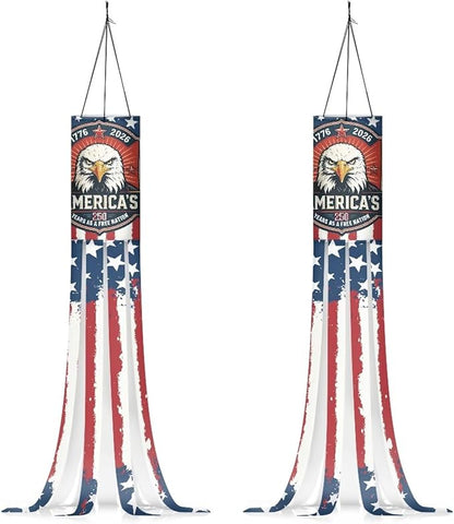 Jeiento 40Inch US Flag with Eagle Windsock Flag 2 Pack American Flag Wind Socks Independence Day Outdoor Hanging Decoration Celebrate 250 Years Anniversary Windsock for Garden/Yard/Tree,Spring Decor