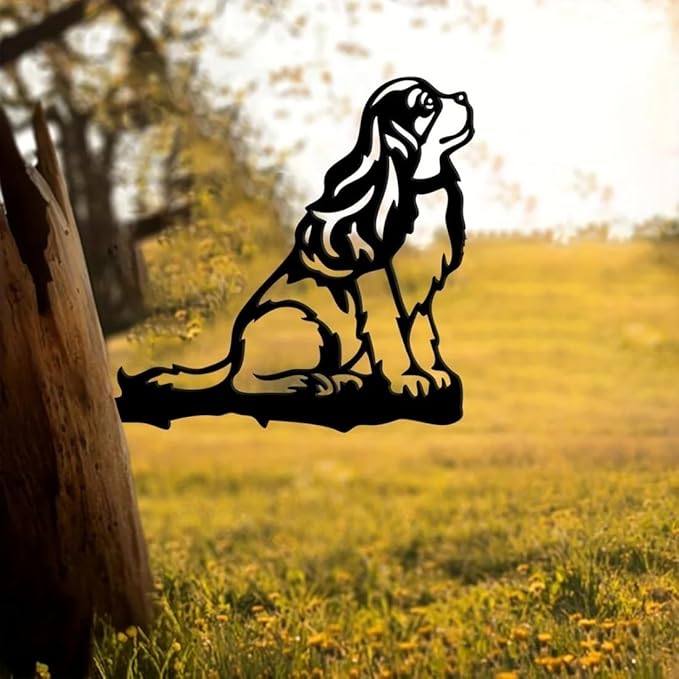 Metal Hound Dog Silhouette Iron Art Yard Outdoor Statue Hanging Tree Stump Plug-in Ornament for Garden Fence Art Decor