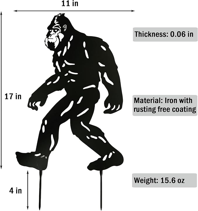 Bigfoot Peek Decorative Garden Stake Sasquatch Metal Silhouette Sign Standout Sculpture Decor Outdoor Yard Patio Lawn Big Foot Gifts 17x11.4 in