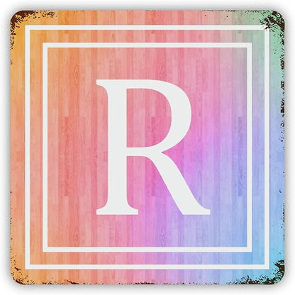 Alphabet Monogram Initial Letter R Retro Durable Aluminum Tin Metal Signs Funny Chic Farmhouse Vintage Welcome Sign for Front Door Fence Gate Home Decor Wall Art Signs 10x10 Inch