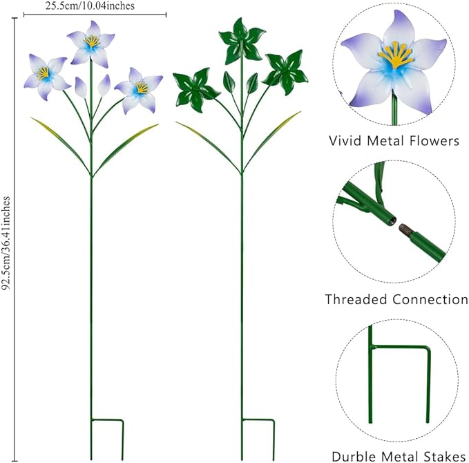 Set of 2 Spring Garden Decor,Metal Flowers Decorative Garden Stakes,Waterproof Garden Decor for Outside,Lawn,Patio,Yard