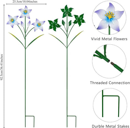 Set of 2 Spring Garden Decor,Metal Flowers Decorative Garden Stakes,Waterproof Garden Decor for Outside,Lawn,Patio,Yard
