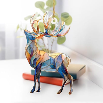 Stained Glass Deer Christmas Ornament 2025 – Reindeer Tree Decoration, Acrylic Suncatcher Window Hanging, Holiday Home Décor & Gift for Wildlife Lovers(Sun-06)