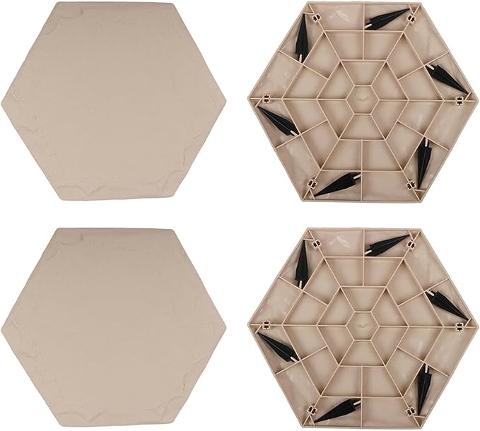 4Pcs Outdoor Stepping Stone Weather-Proof Garden Yard Lawn Patio Decorative Stone Walkway Pathway Pavers Round Square Hexagon Landscaping Stone Milestones Decorative Beige Hexagon