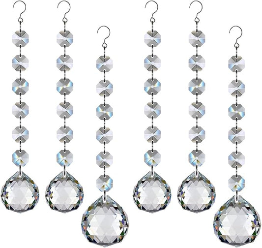 Crystal Ball Prism Suncatcher 6 Strands, 30mm/40mm Hanging Chandelier Crystals Beads Chain Curtain for Decoration Clear GOLDENHAITAI