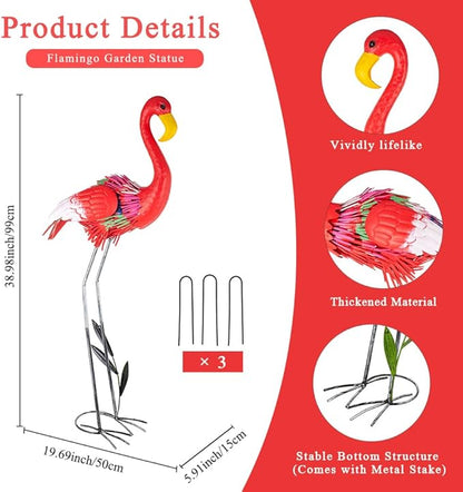 Large Flamingo Statue for Yard, 38.9 Inch Elegant Metal Flamingo Yard Art for Backyard Decor, Lawn Ornament for Patio, Pond, Garden, Present for Woman(Red)