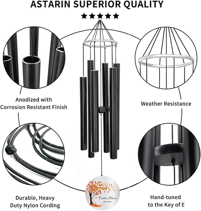 Personalized 30" Memorial Wind Chimes for Outside, Bereavement Gift in Remembrance of a Loved One, Sympathy Gift for Loss of Mother Father Husband, Garden Patio Decor