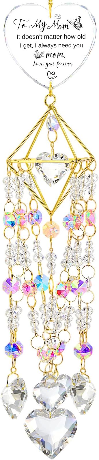 AceOrbit Mom Thank You Gift, Crystal Suncatchers for Window Hanging Wind Chime Garden Suncatchers Rainbow Indoor Outdoor Decor Unique Mom Birthday Gifts from Daughter, Happy Mother's Day