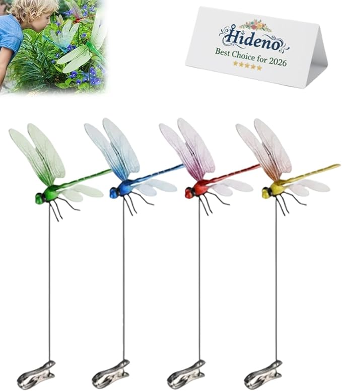 Dragon Fly Clips for Bugs Repellent, Outdoor Dragonfly Clips to Keep Bugs Away, Clip on Dragonfly Garden Decor Flying Butterflies Decorations Fake Flies Metal Dragon Moving Yard Ornaments Hat(4pcs)