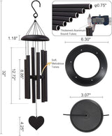 32" Deep Tone Wind Chimes for Outside, Tuned C Major Aluminum Wind Chime with Gift Envelope, Sympathy Memorial Wind Chime for Garden Patio Porch Decor, Heart Design, Black