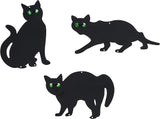 Pet Fit For Life Decorative Black Metal Cats for Outdoor Garden and Yard - Iron Silhouettes with Reflective Green Eyes - Set of 3 with Stakes and Hangers