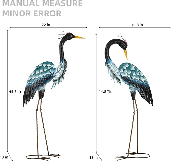Extra-Large 45.3" Crane Decor, Handcrafted Metal Heron Lawn Sculptures with Stable U-Ground Stakes, Backyard Decoration, Metal Garden Bird Animal Yard Art, Lawn Ornament