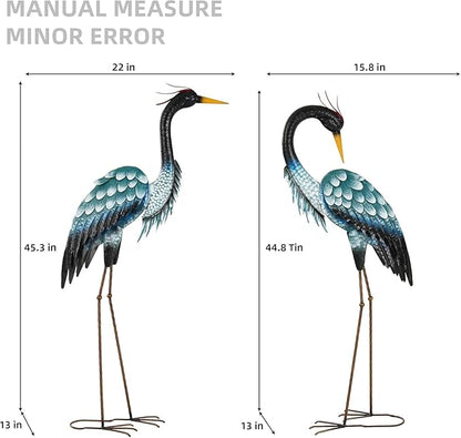 Extra-Large 45.3" Crane Decor, Handcrafted Metal Heron Lawn Sculptures with Stable U-Ground Stakes, Backyard Decoration, Metal Garden Bird Animal Yard Art, Lawn Ornament