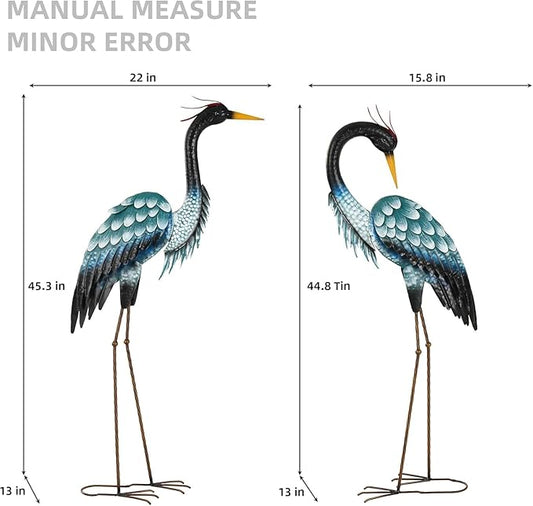 Extra-Large 45.3" Crane Decor, Handcrafted Metal Heron Lawn Sculptures with Stable U-Ground Stakes, Backyard Decoration, Metal Garden Bird Animal Yard Art, Lawn Ornament