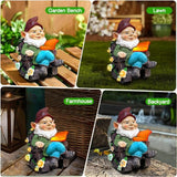 Solar Garden Gnome Statues Outdoor, Fairy Rocking Chair Gnomes Reading Book Succulents Figurines Lights Yard Art Sculpture Home Decor for Outside Patio Balcony Lawn, Unique Loved One Gifts for Mom