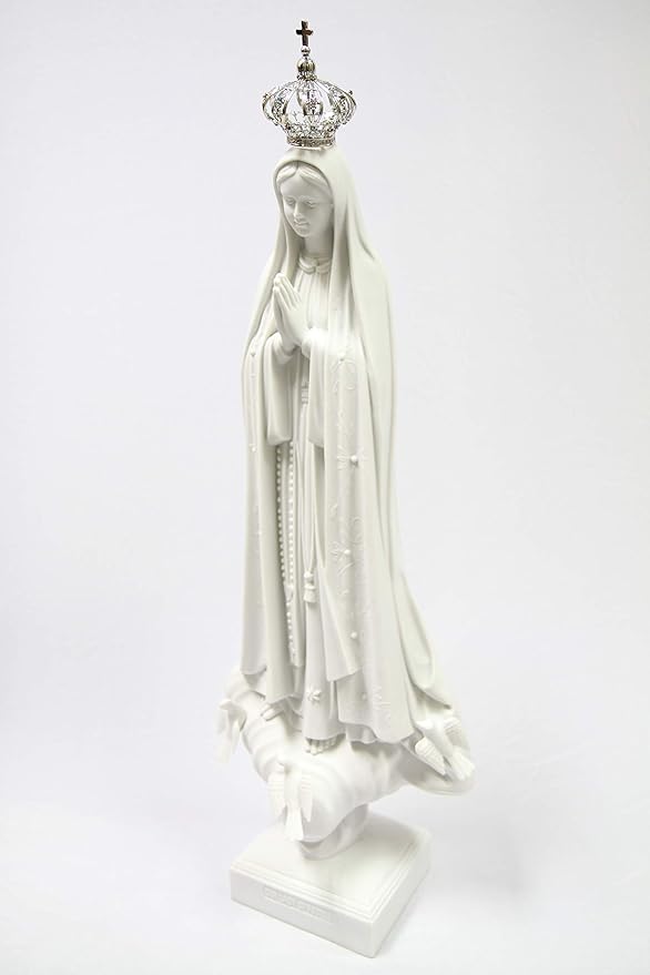 Vittoria Collection 28 Inch Our Lady of Fatima with Jeweled Metal Crown Virgin Mary Italian Statue Sculpture Made in Italy Indoor Outdoor