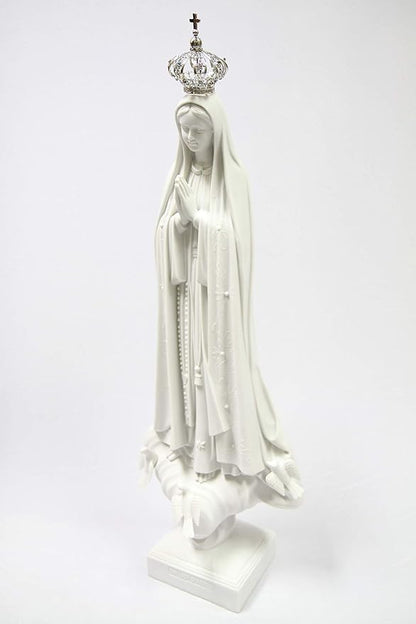 Vittoria Collection 28 Inch Our Lady of Fatima with Jeweled Metal Crown Virgin Mary Italian Statue Sculpture Made in Italy Indoor Outdoor