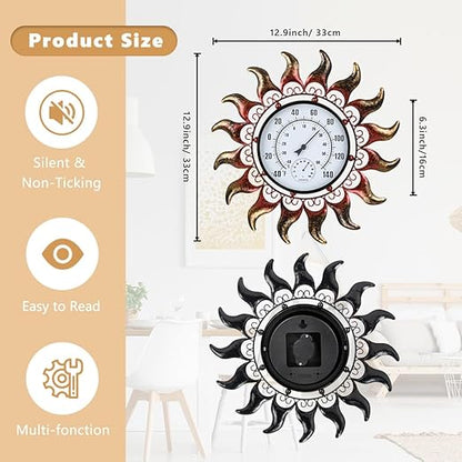 VEWOGARDEN 13 Inch Sun Outdoor Thermometer Waterproof Metal Decorative Wall Indoor Outdoor Thermometer for Patio, Home & Garden