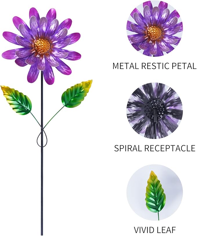 Garden Stakes Decorative, Metal Flowers for Outside, Glow in Dark Yard Lawn Ornaments Plant Pot Flower Bed Decor, Patio, Set of 3, Purple Yellow Red