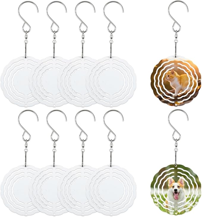 OTYMIOW 10PCS Sublimation Wind Spinner Blanks 3 Inch Round 3D Metal Sublimation Blanks Wind Spinners Bulk Hanging Wind Spinners DIY Crafts for Yard and Garden Outdoor Window Porch Decoration